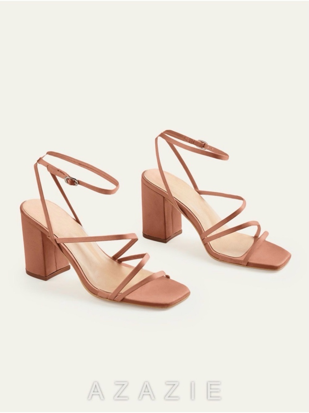 Azazie Strappy Square-Toe Block Heels in Terracotta